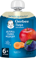 Пюре фруктово-овощное для детей от 6мес пастеризованное витаминизированное Яблоко-слива-морковь Gerber д/п 90г