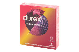 Презервативы латексные с ребрами и точками с силиконовой смазкой Pleasuremax Durex 3шт