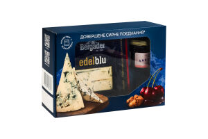 Набір Сир 60% напівтвердий Еделблу Гурме 0.1кг + Варення вишневе з волоським горіхом 40мл Bergader&Endorfine к/у 1шт