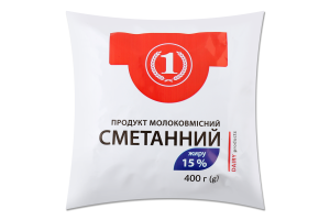 Продукт молоковмісний сметанний 15% 400г п/е ТМ "1"