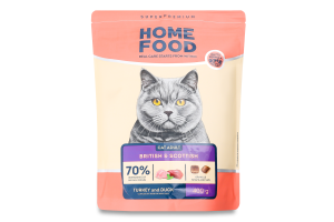 Корм д/дорослих котів британських та шотландських порід Індичка та качка сухий 400г Home Food