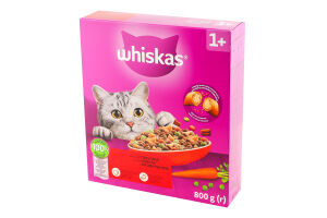 Корм сухой полнорационный для взрослых котов С говядиной Whiskas к/у 800г