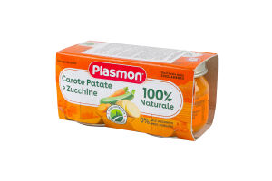 Пюре овощное для детей от 6мес гомогенизированное стерилизованное Морковь-картофель-цуккини Plasmon с/б 2х80г