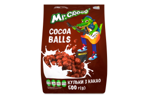 Сніданки сухі глазуровані цукровою глазур'ю Кульки з какао Mr. Croco м/у 500г
