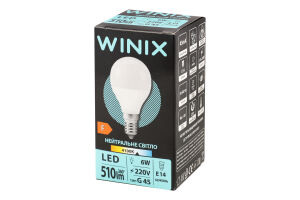 Лампа нейтральный свет G45 6W E14 4100K LED Winix 1шт
