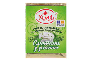 Сир плавлений 55% зі смаком та ароматом сметани з зеленню Kozub м/у 70г