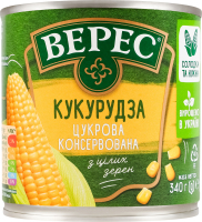 Кукуруза сахарная консервированная стерилизованная вакуумированная из целых зерен Верес ж/б 340г