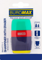 Точилка с ластиком с 2 отверстиями и контейнером для стружки №BM.4771-1 Buromax 1шт в ассорт