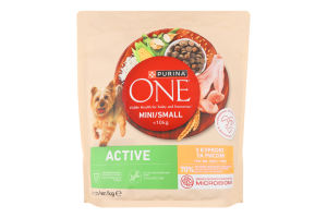 Корм сухой для активных взрослых собак мелких пород С курицей и рисом Active Purina One д/п 1.5кг
