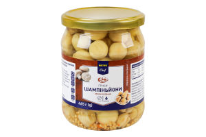 Шампиньоны целые маринованные стерилизованные с сахаром и подсластителем Metro Chef с/б 465г