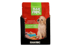 Корм д/цуценят з куркою в соусі 100г пауч Пан Пес