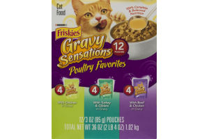 Purina Friskies Gravy Sensations Cat Food Poultry Favorites Pouches Variety Pack - 12 CT