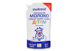 Молоко сгущенное 8.5% для детей от 3лет цельное с сахаром Sladosvit д/п 570г