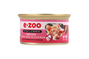 Корм для кошенят E-Zoo з телятиною та куркою