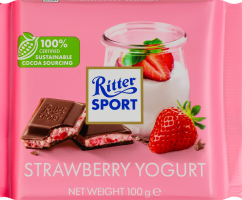 Шоколад молочный с кремовой начинкой с обезжиренным йогуртом с клубникой и кусочками клубники Ritter Sport м/у 100г