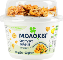 Йогурт 2.5% Белый 150г + гранола Груша-ваниль 20г Молокія ст 170г