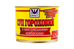 Суп гороховый с Охотничьими колбасками стерилизованный Онисс ж/б 525г