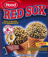 Hood Red Sox Ice Cream Cone Chocolate Dipped Caramel Center With Peanuts - 4 PK