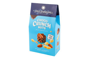 Цукерки шоколадні молочні з арахісом мигдалем та рисовими кульками Choco Crunch Millennium к/у 100г