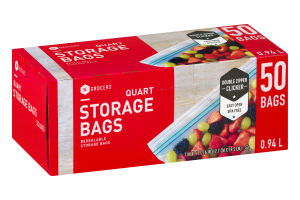 SE Grocers Resealable Storage Bags Quart - 50 CT
