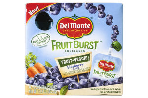 Del Monte Fruit Burst Squeezers Fruit + Veggie Blueberry - 4 CT