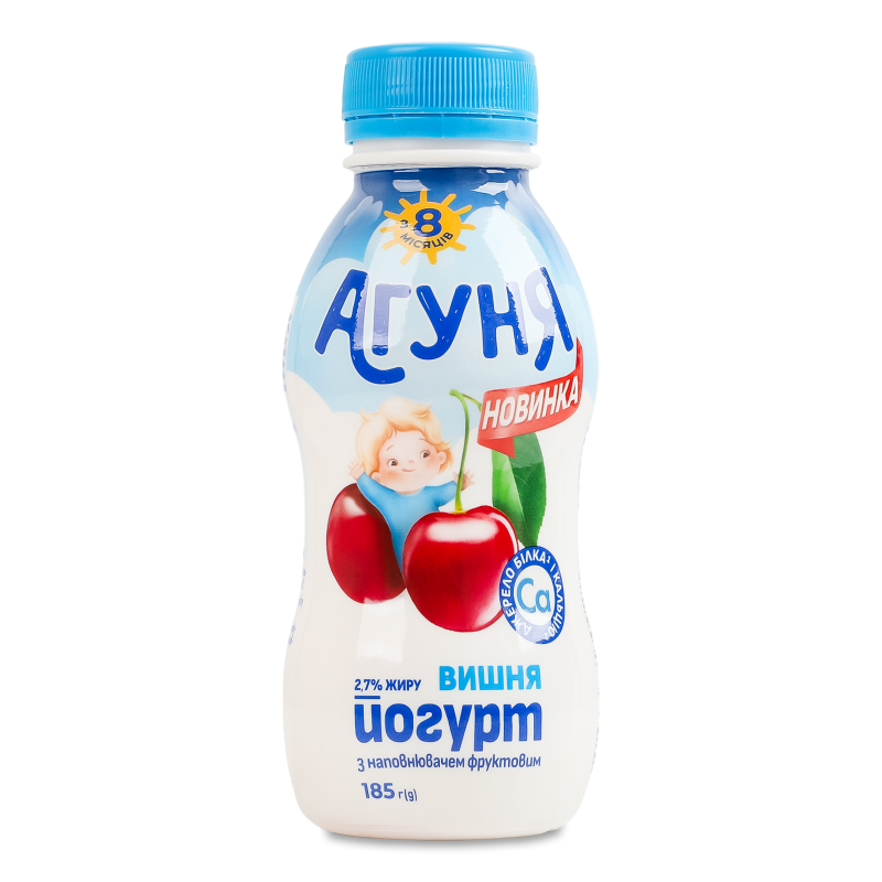 Йогурт питний з наповнювачем фруктовим Вишня від 8місяців 2,7% 185г пет Агуня