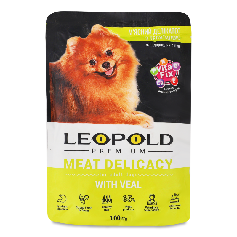 Корм д/собак М”ясний делікатес Преміум з м”ясом телятини 100г Леопольд