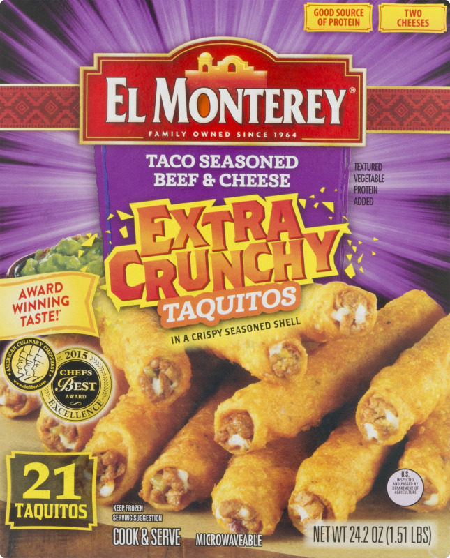 El Monterey Extra Crunchy Taquitos Taco Seasoned Beef & Cheese 21 PK