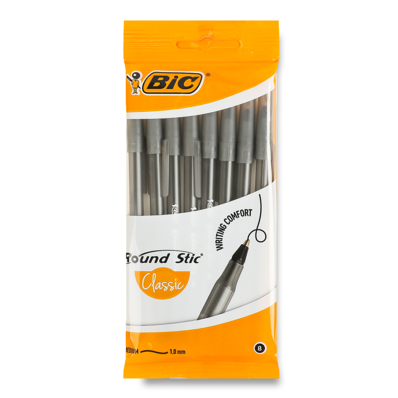Ручка кулькова Round Stic чорна 8шт BiC