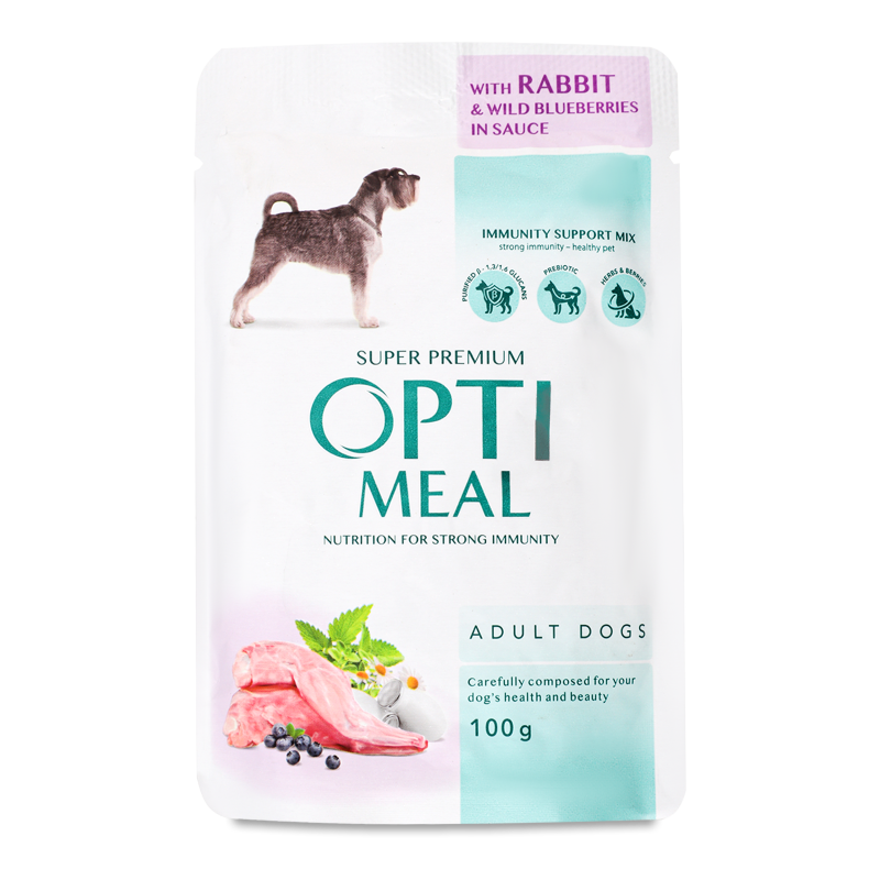 Корм д/дорослих собак з кроликом та чорницею у соусі 100г пауч Оптіміл