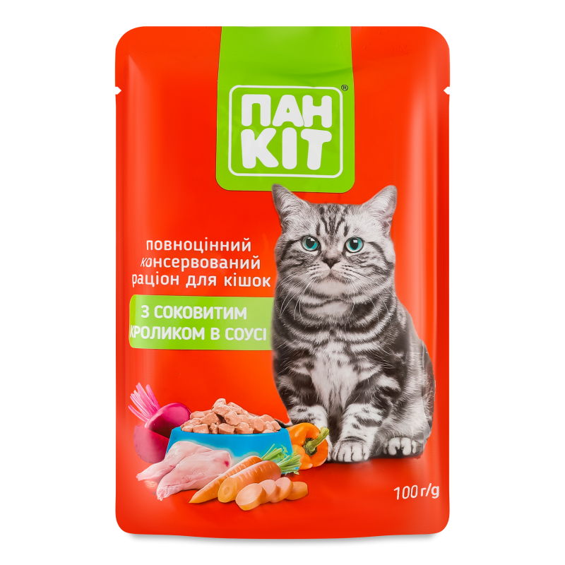 Корм д/котів з соковитим кроликом в соусі 100г пауч Пан Кот