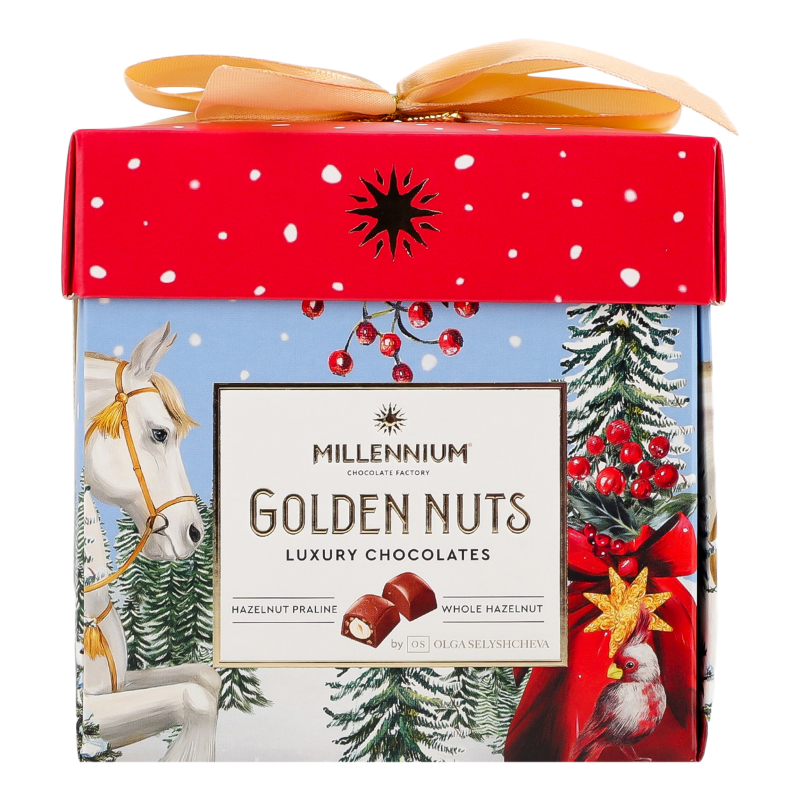 Цукерки шоколадні з начинкою та цілими горіхами Golden nuts Millennium к/у