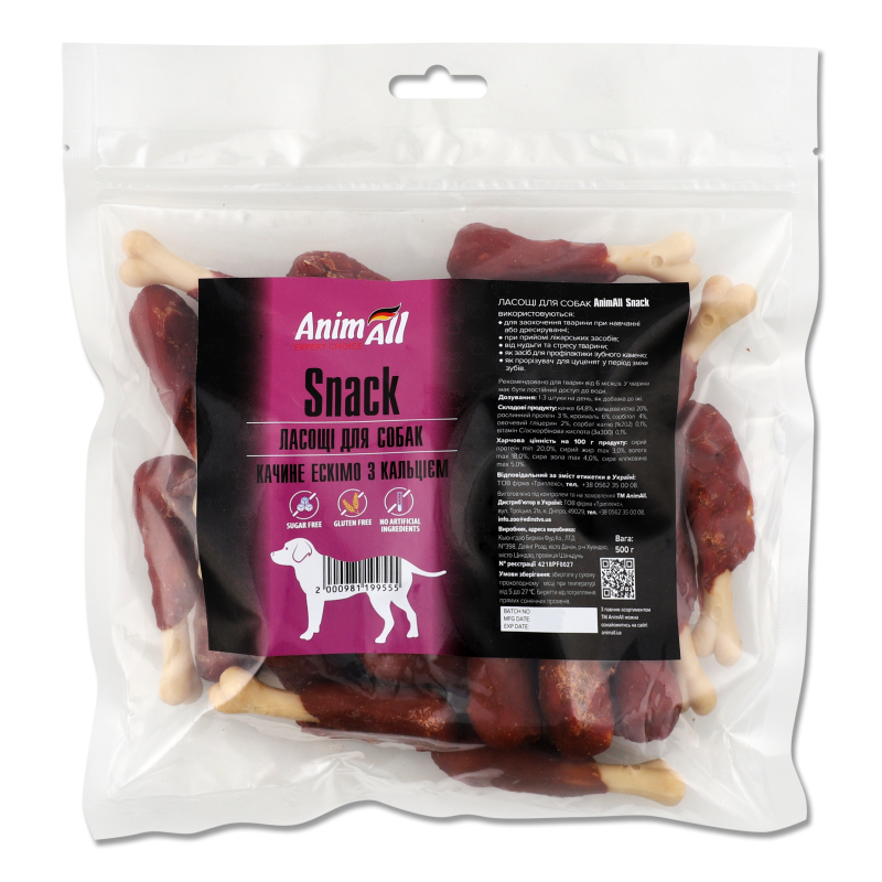 Ласощі д/собак Ескімо качине з кальцієм 500г AnimAll Snack
