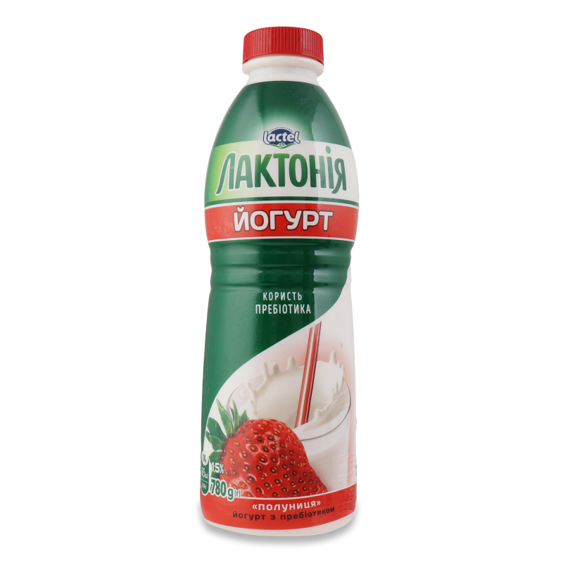 Йогурт питний з наповнювачем Полуниця з пребіотиком 1,5% 780г пет Лактонія