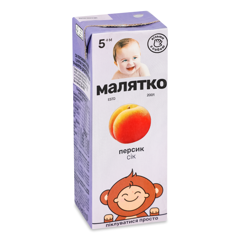 Сік персиковий з м”якоттю з 5місяців 200мл т/п Малятко