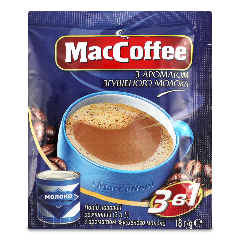 Напій кавовий з ароматом згущеного молока 3в1 розчинний 18г MacCoffee