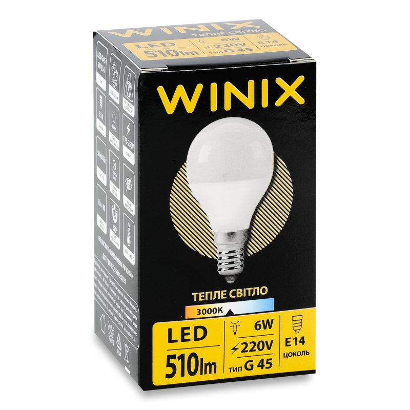 Лампа світлодіодна LED G45 220V 6w E14 3000K Winix
