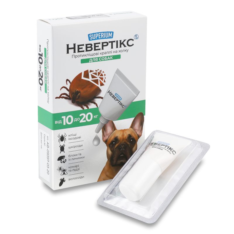 Краплі протикліщові д/собак від 10кг до 20кг Невертікс 4мл Superium