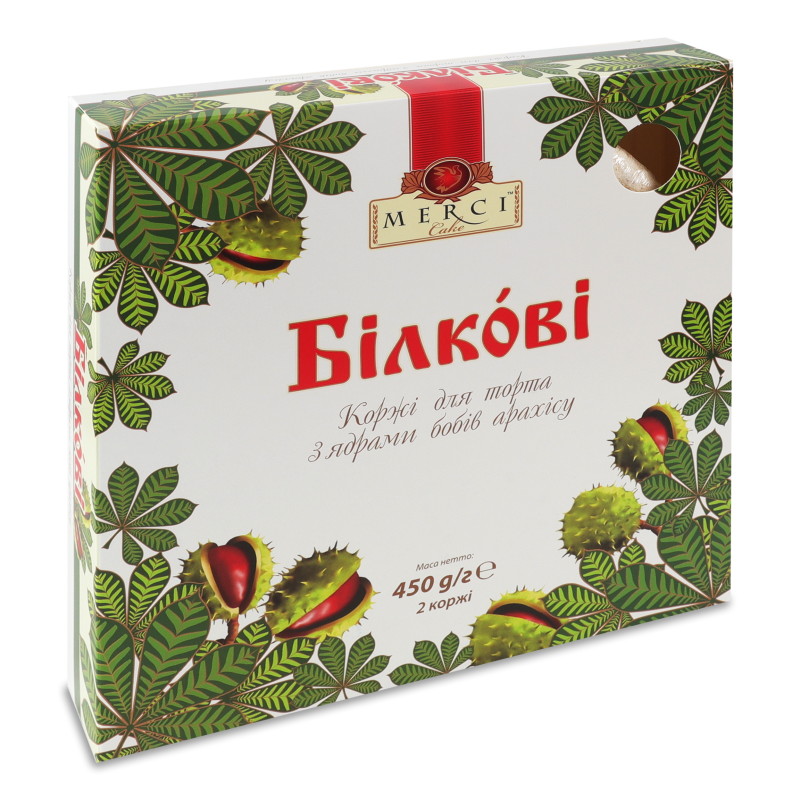 Коржі д/торта Білкові з ядрами бобів арахісу 450г Мерсі