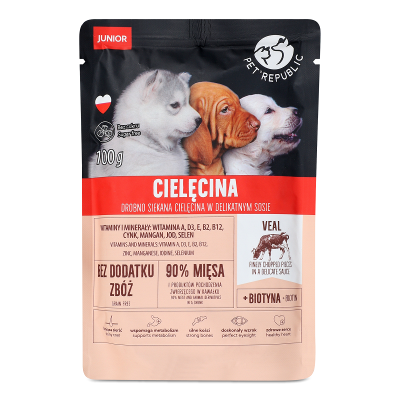 Корм д/цуценят всіх порід Шматочки телятини в соусі 100г пауч Pet Republic