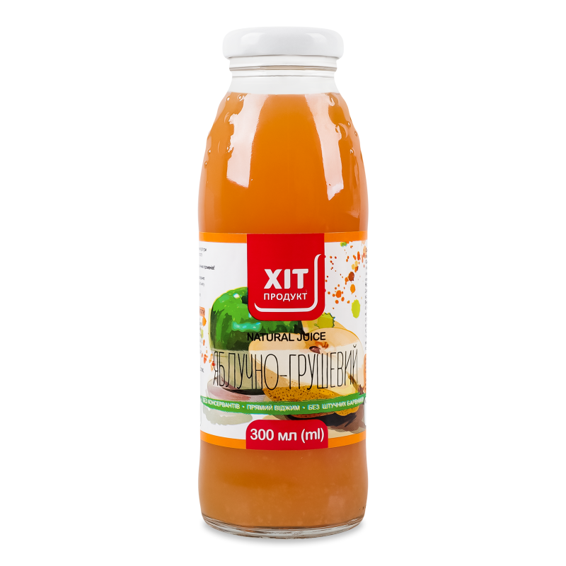 Сік яблучно-грушевий прямого віджиму 300мл скло Хіт Продукт