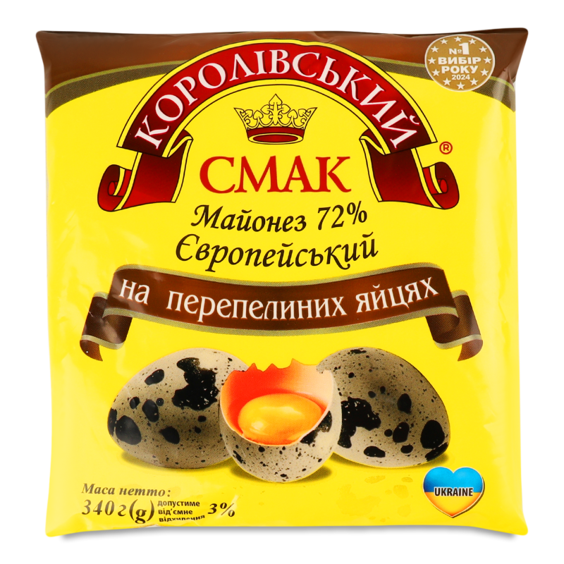 Майонез Європейський на перепелиних яйцях 72% 340г п/е Королівський смак