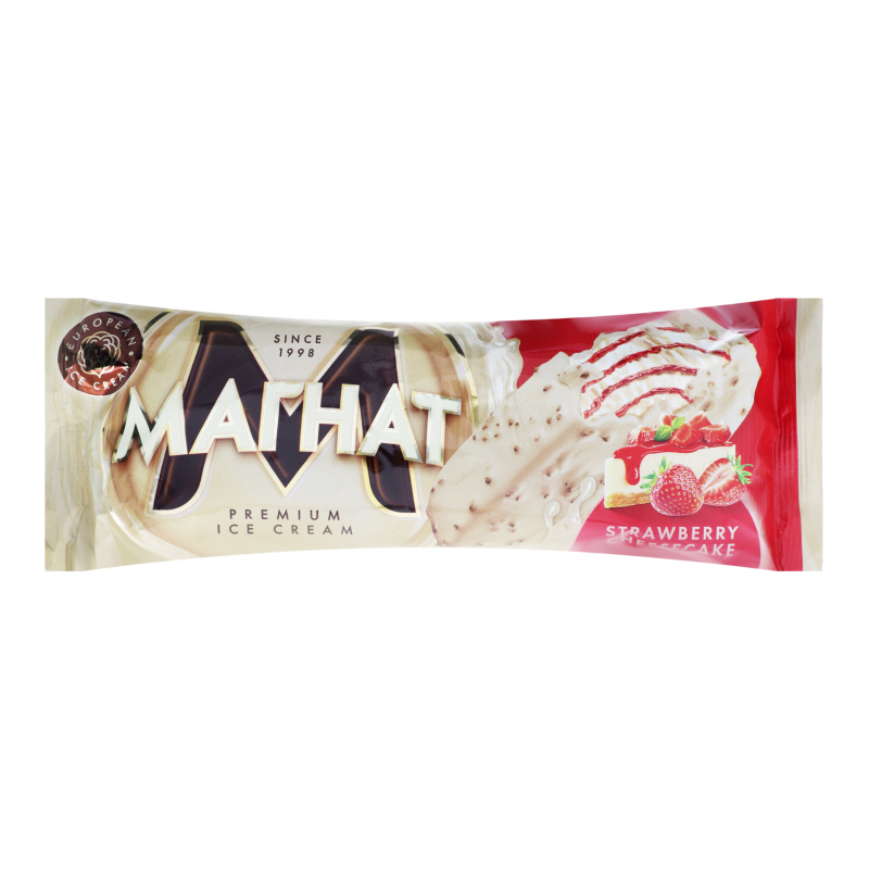 Морозиво 12% у білій кондитерській глазурі Strawberry Cheesecake Магнат м/у