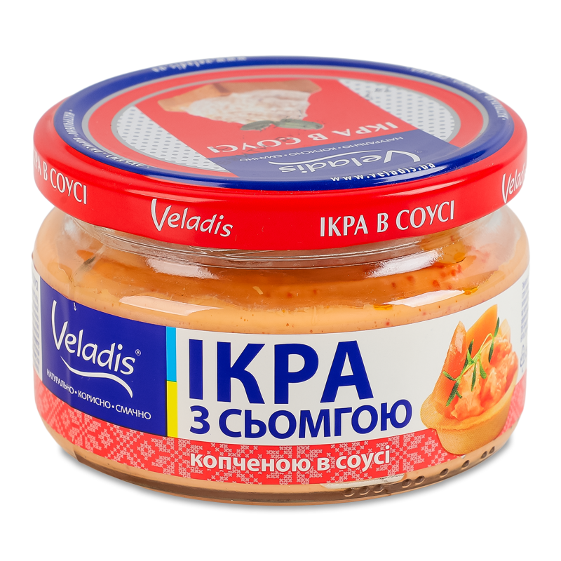 Ікра оселедця з шматочками копченої сьомги в соусі 160г твіст/б Veladis
