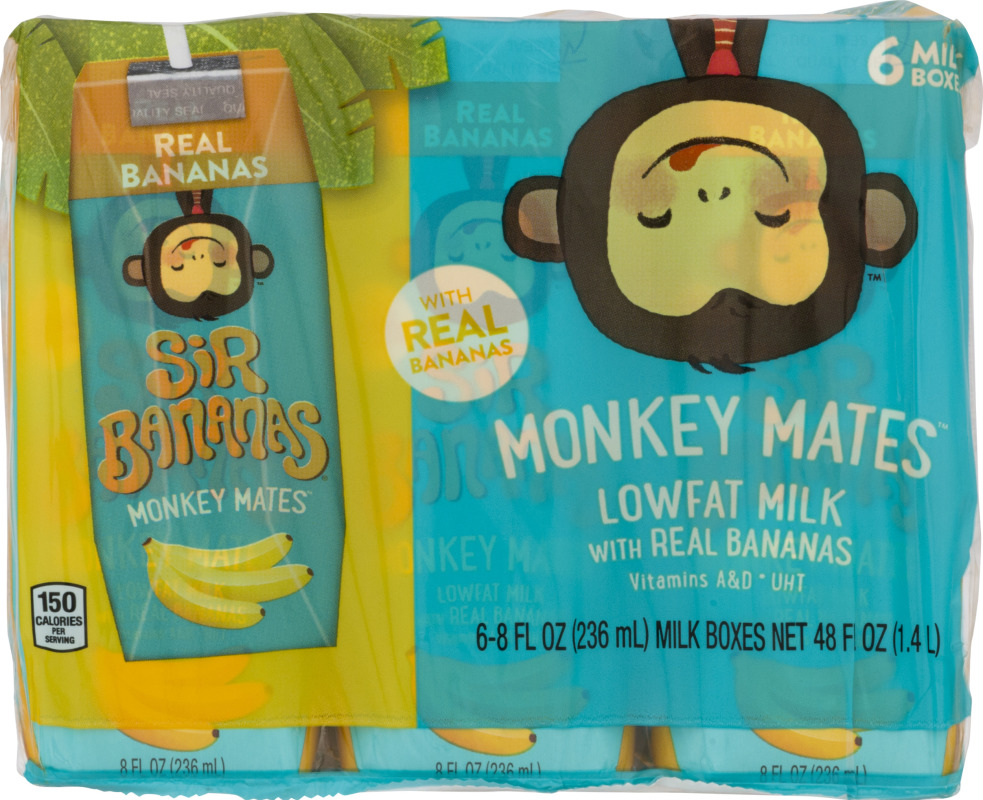 Sir Bananas Monkey Mates Lowfat Milk with Real Bananas 6 CT Sir