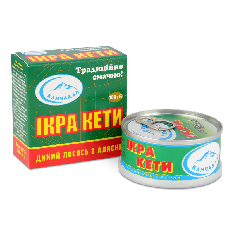 Ікра лососева зерниста кети 100г ж/б з ключем коробка Камчадал