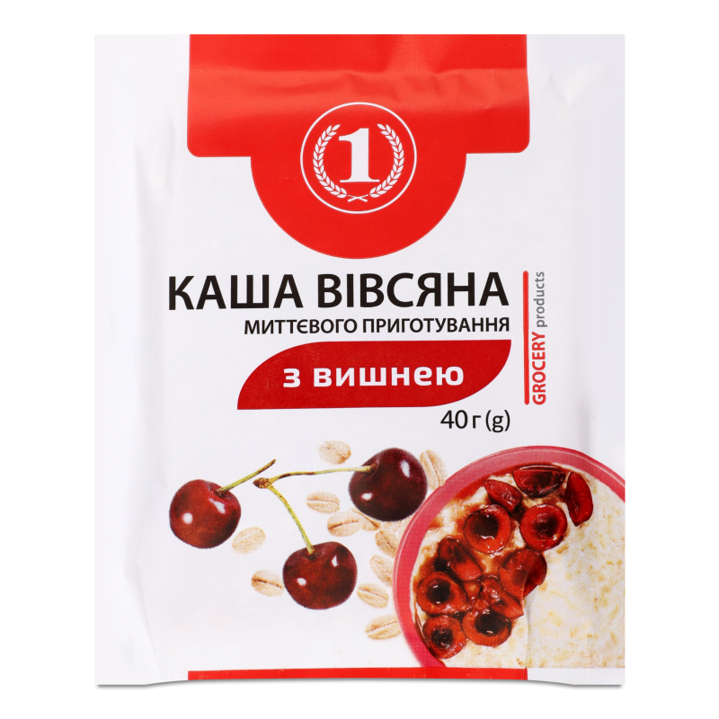 Каша миттєвого приготування вівсяна з вишнею 40г ТМ “1”