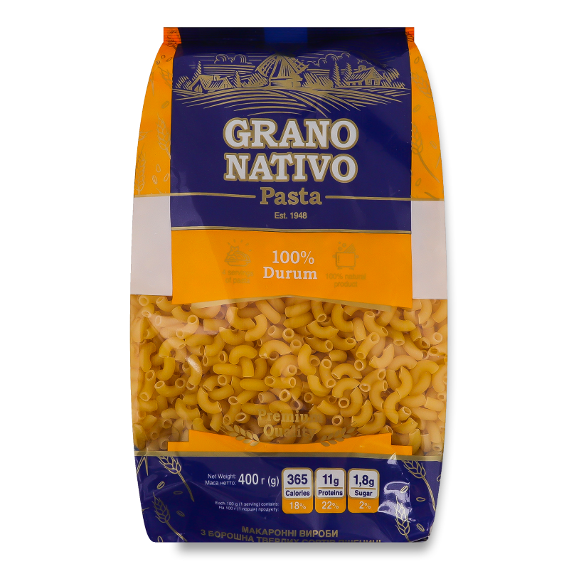 Вироби макаронні Ріжки 400г Grano Nativo