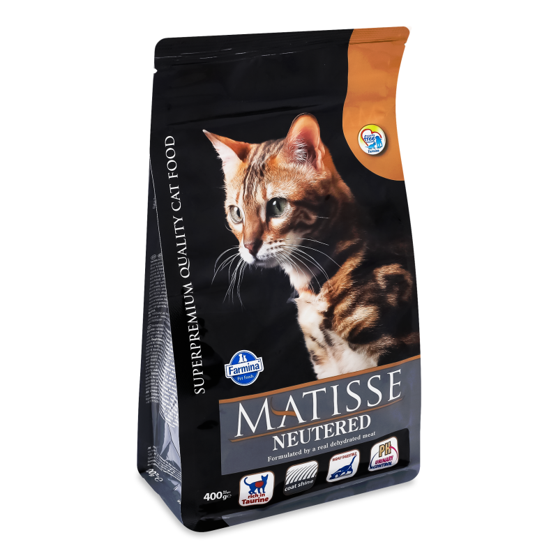 Корм д/стерилізованих кішок та кастрованих котів Матісс з куркою сухий 400г Фарміна