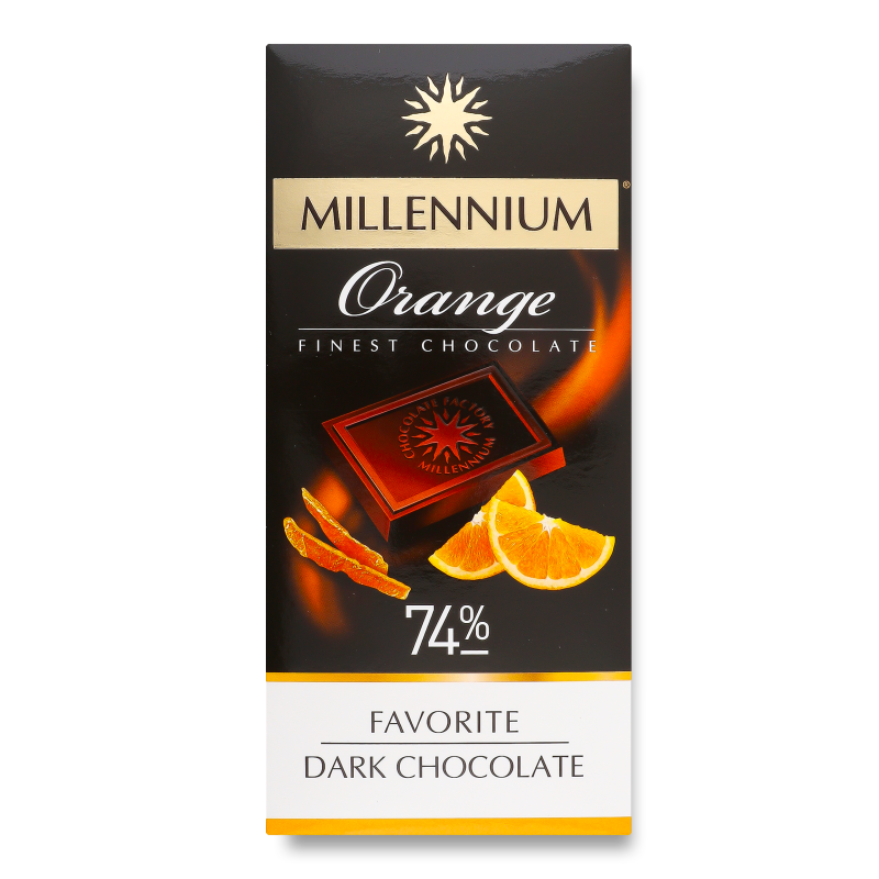 Шоколад Favorite чорний з апельсиновою цедрою 74% какао 100г Millennium
